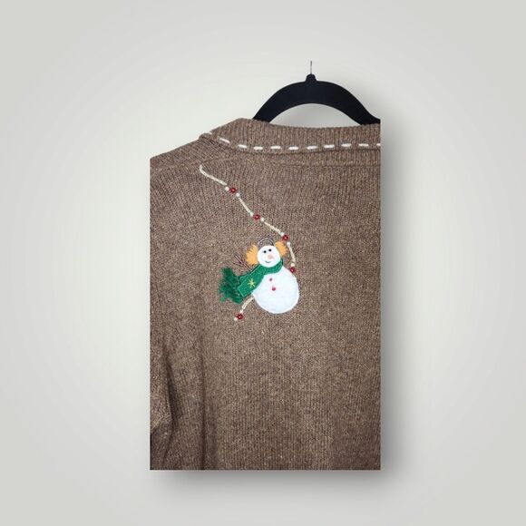 Studio Joy snowman sweater jacket cardigan beaded embroidered size Petite Large - Picture 5 of 9